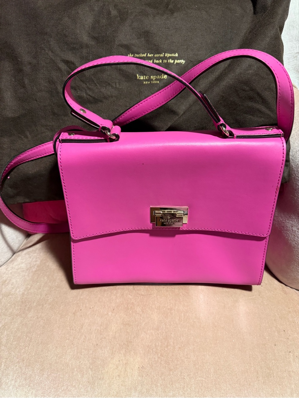 kate spade Hot Pink Leather Top-Handle Crossbody with Gold Hardware